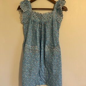 Nannette Light Blue Floral Mini Dress Vintage Ditsy Calico 60s 70s Cottagecore S